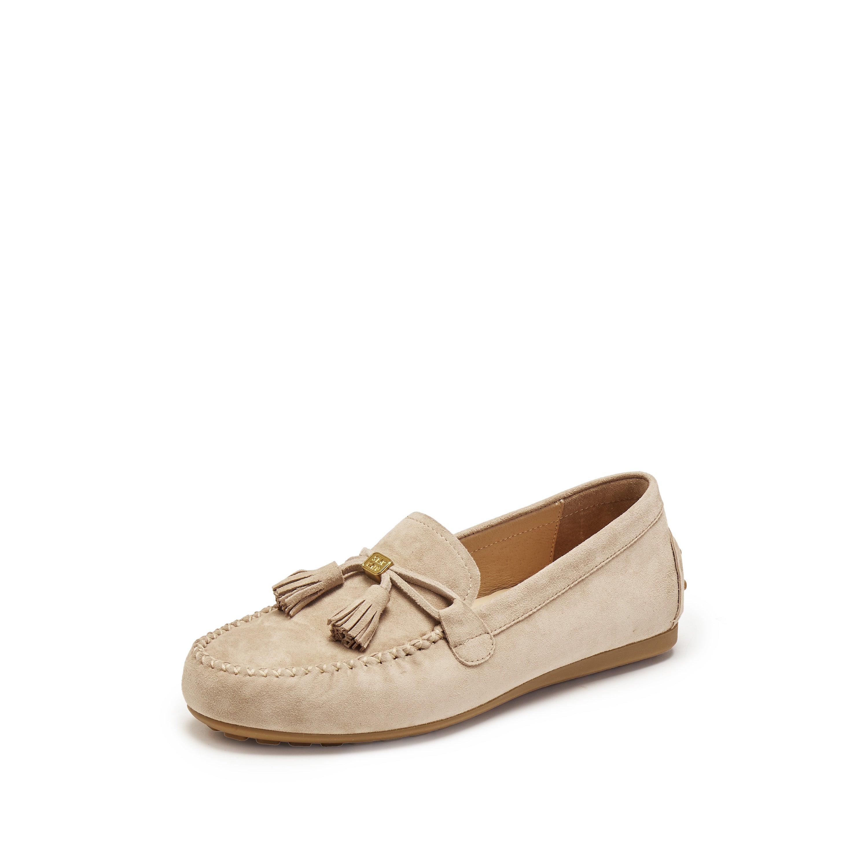 Ivory Sheep Suede Tassel Comfy Flat Loafers