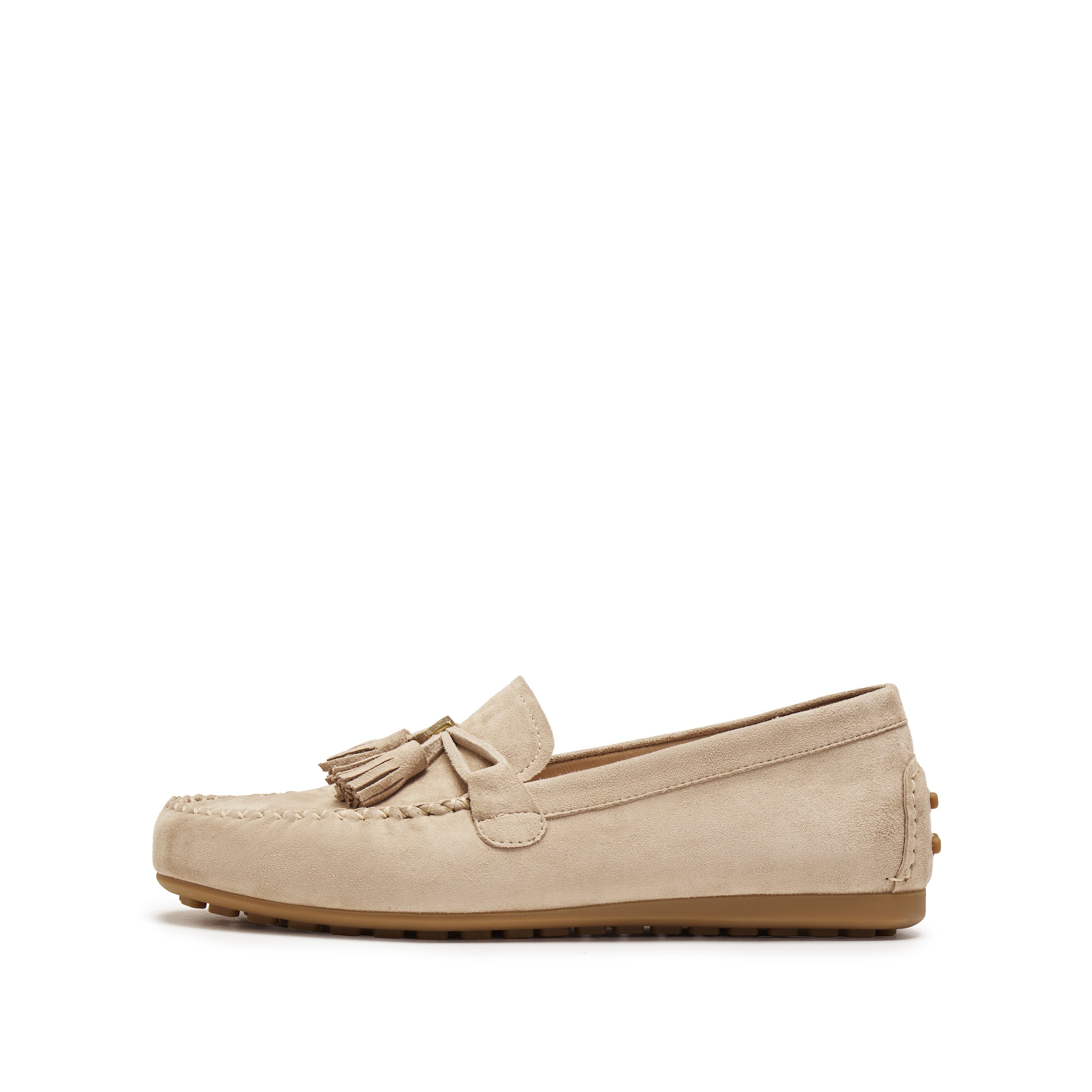 Ivory Sheep Suede Tassel Comfy Flat Loafers