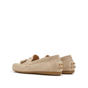 Ivory Sheep Suede Tassel Comfy Flat Loafers