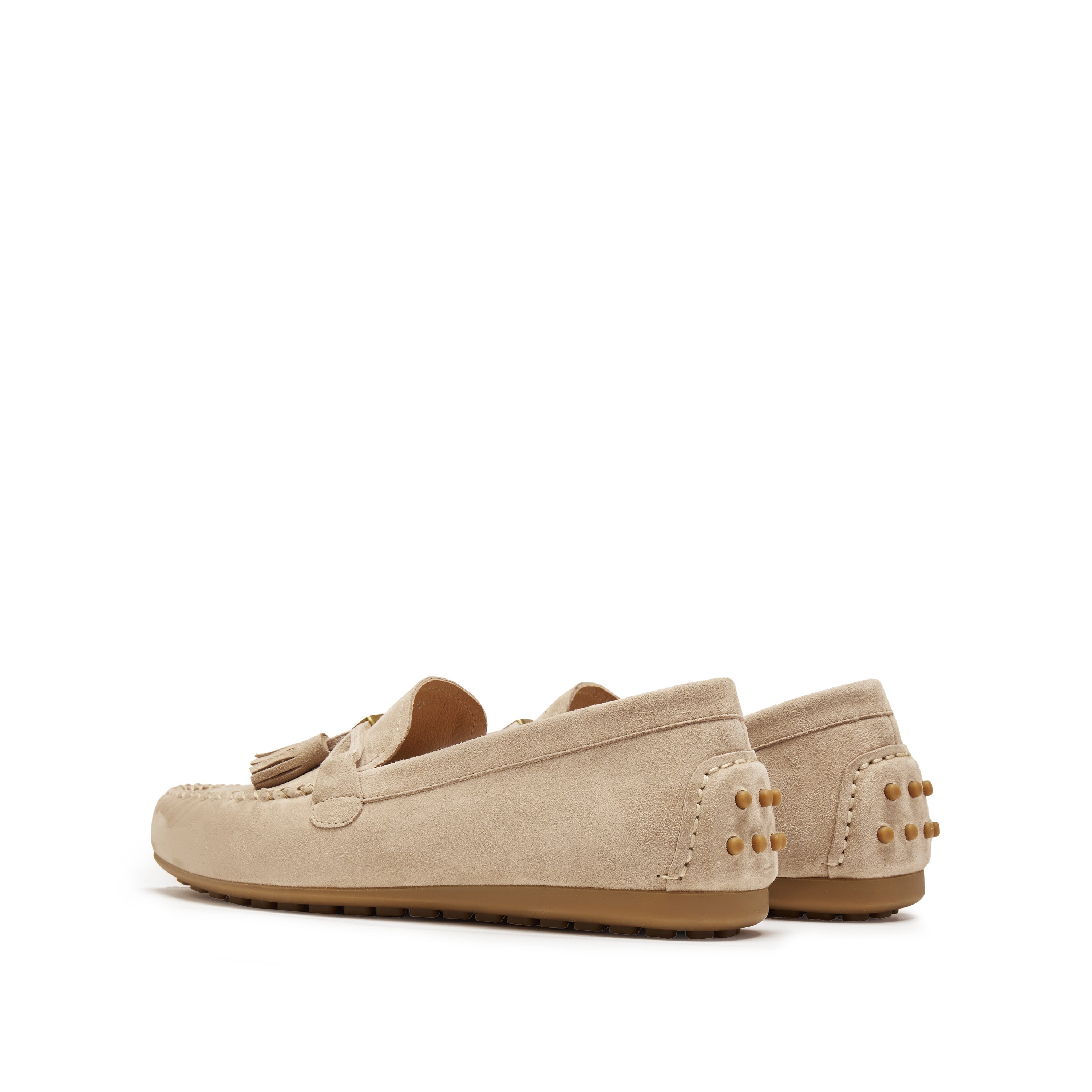 Ivory Sheep Suede Tassel Comfy Flat Loafers