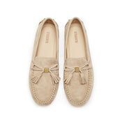 Ivory Sheep Suede Tassel Comfy Flat Loafers