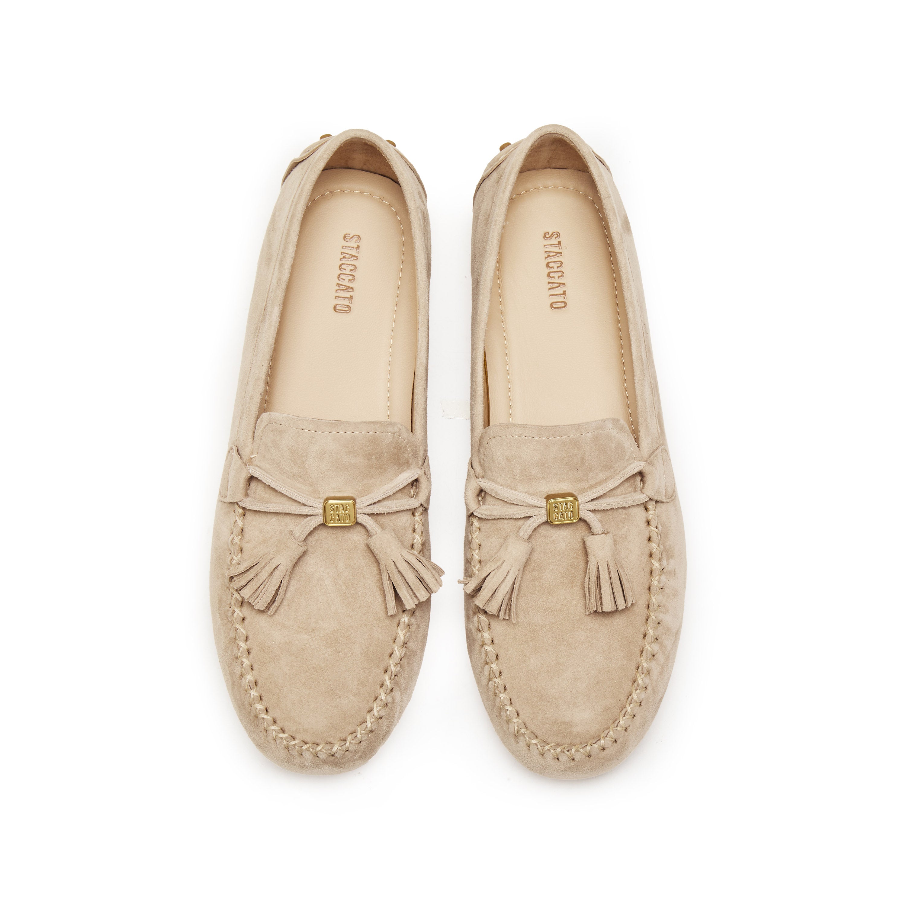 Ivory Sheep Suede Tassel Comfy Flat Loafers