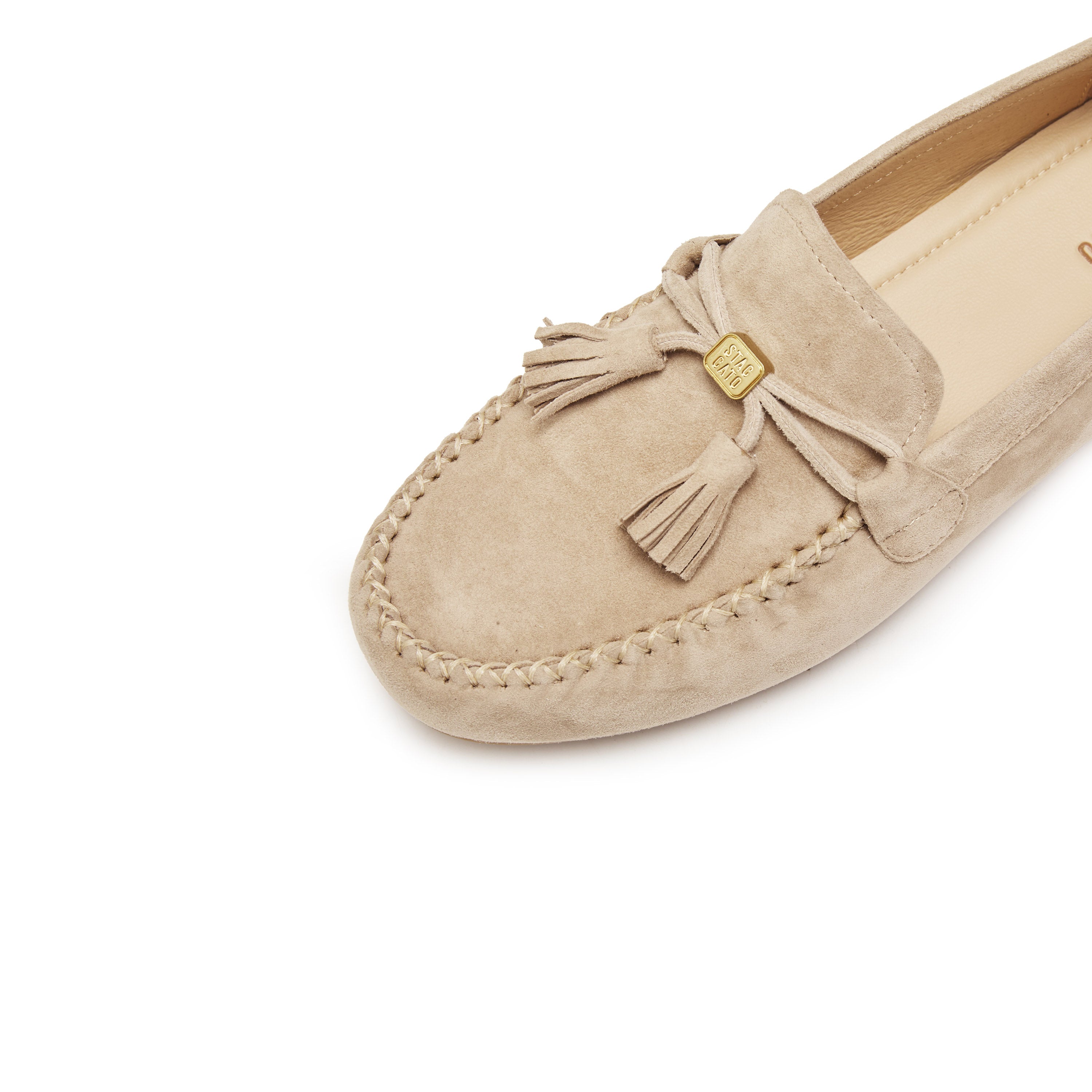 Ivory Sheep Suede Tassel Comfy Flat Loafers