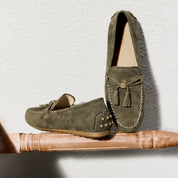 Ivory Sheep Suede Tassel Comfy Flat Loafers