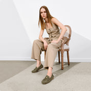Ivory Sheep Suede Tassel Comfy Flat Loafers