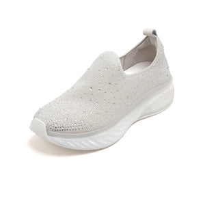 Beige Crystal Cushioning Slip On Sneakers