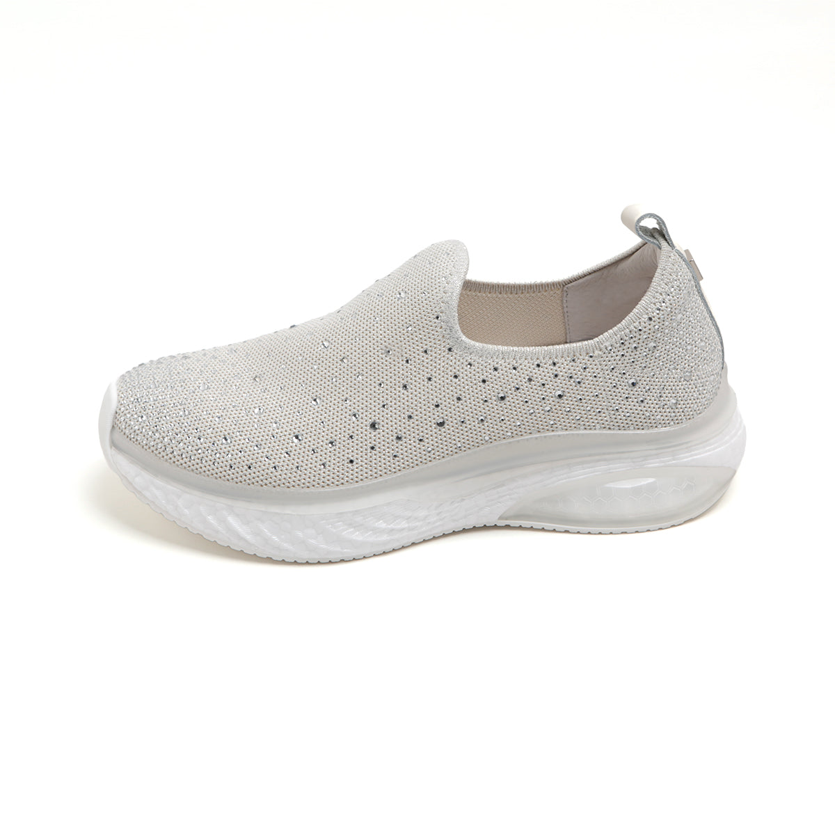 Beige Crystal Cushioning Slip On Sneakers