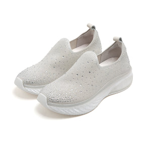 Beige Crystal Cushioning Slip On Sneakers