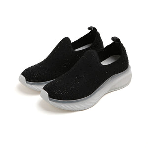 Black Crystal Cushioning Slip On Sneakers