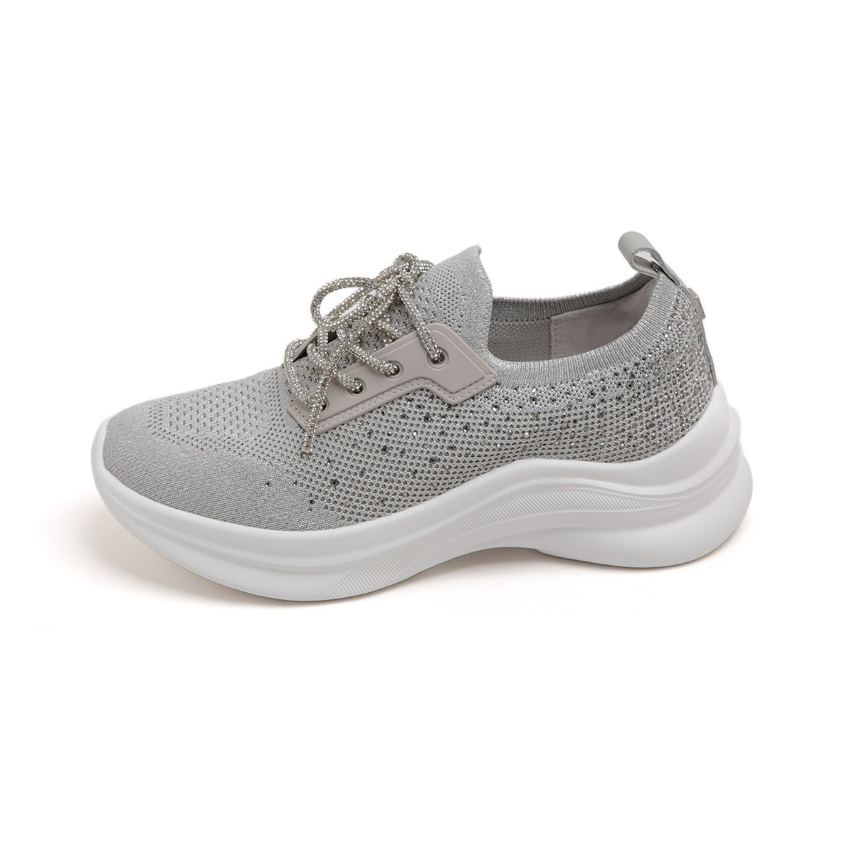Grey Knit Crystal Lace Up Sneakers
