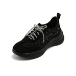 Load image into Gallery viewer, Black Meshed Crystal Lace Up Sneakers
