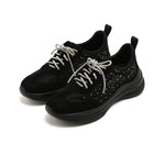 Load image into Gallery viewer, Black Meshed Crystal Lace Up Sneakers
