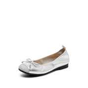 Silvery Bow Suede-Toe Cap Ballerina Flats