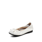 Beige Bow Suede-Toe Cap Ballerina Flats