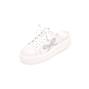 White Glitter Bow Leather Slip on Sneakers