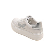 White Glitter Bow Leather Sneakers