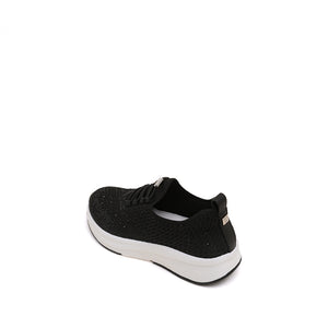 Black Elastic Lace Up Knitted Sneakers