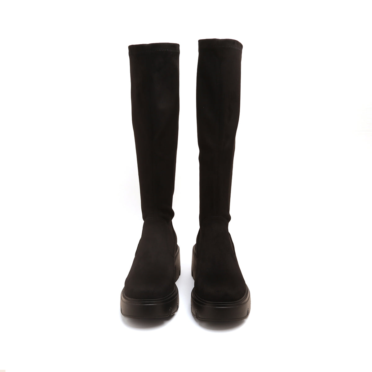 Black Elastic Platform Under Knee Sock Boots