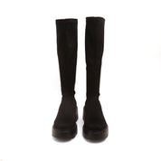 Black Elastic Platform Under Knee Sock Boots