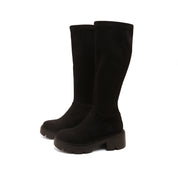 Black Elastic Platform Under Knee Sock Boots