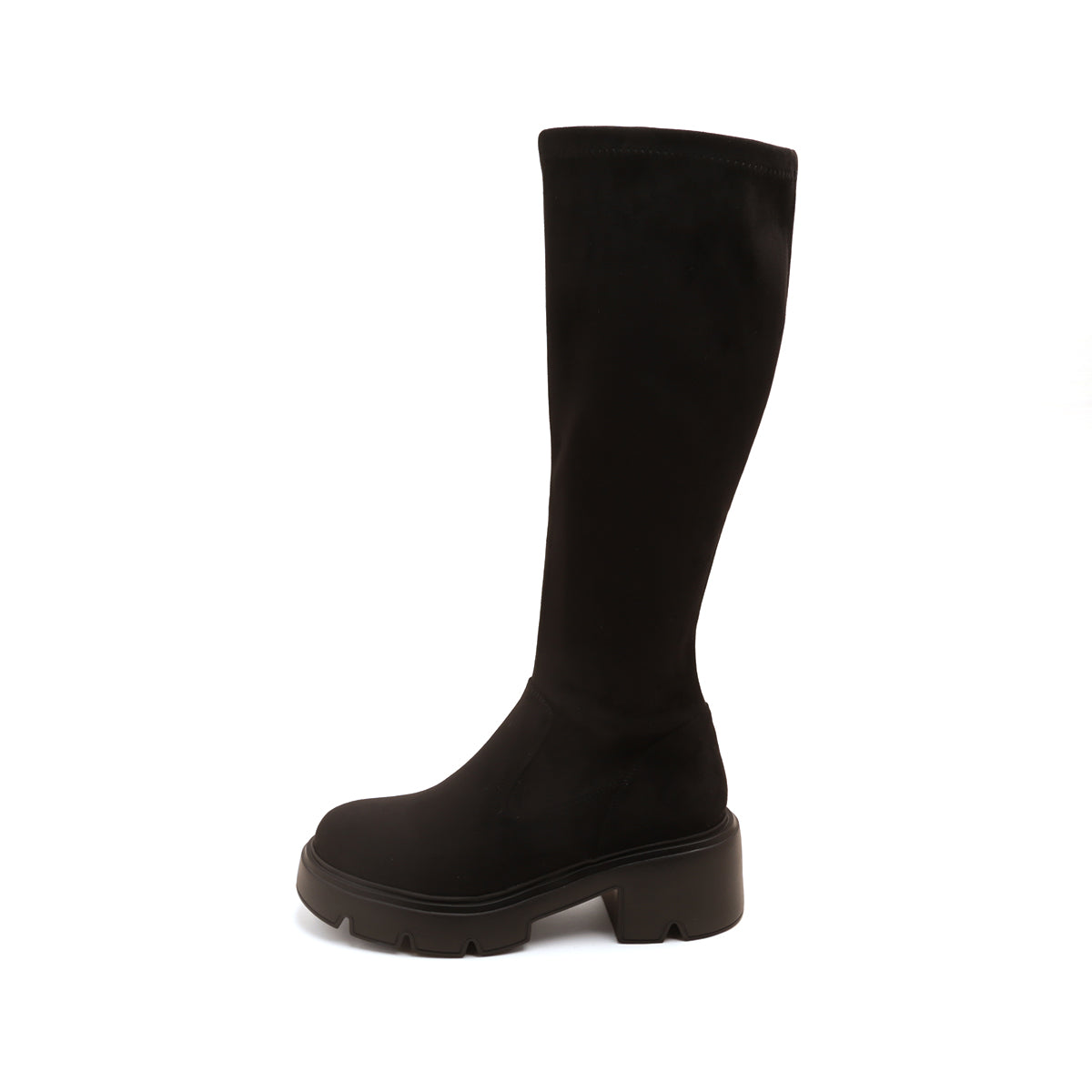 Black Elastic Platform Under Knee Sock Boots
