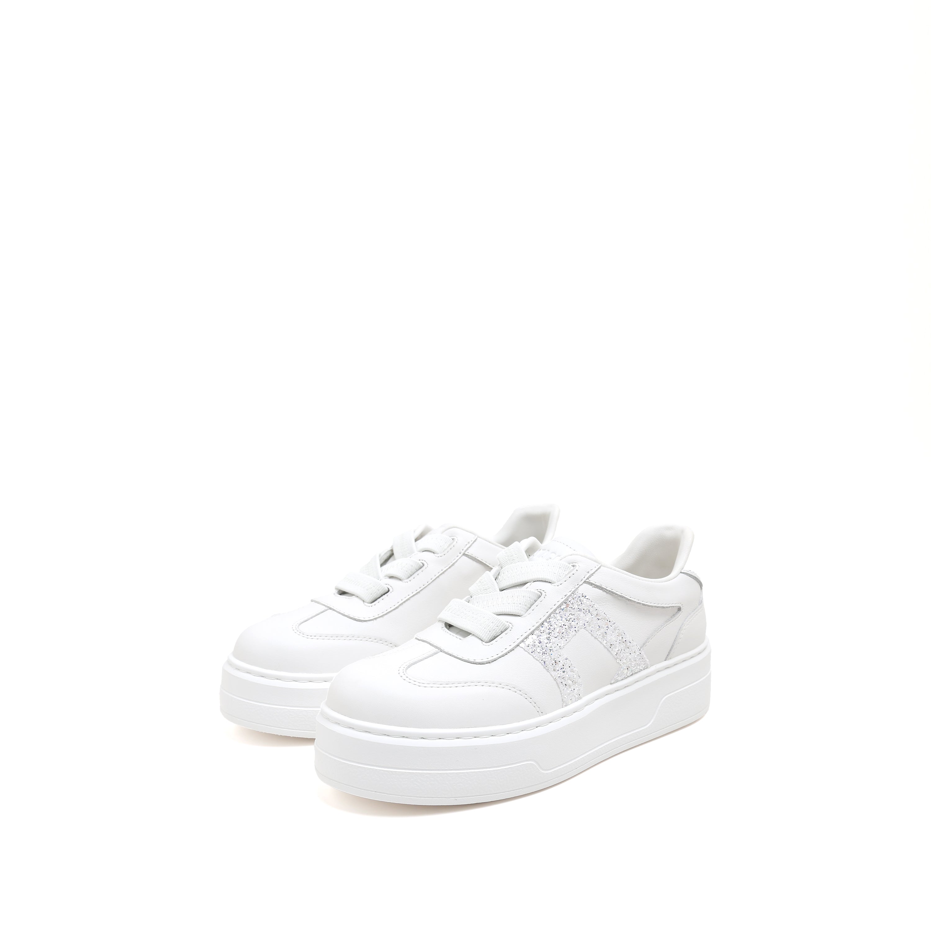 White Glitter ST Logo Chunky Platform Sneakers