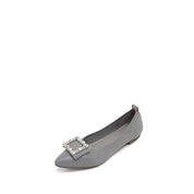 Grey Crystal Buckle Pointy Knit Flats