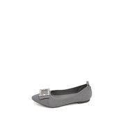Grey Crystal Buckle Pointy Knit Flats