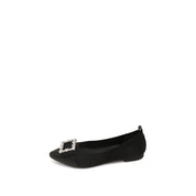 Black Crystal Buckle Pointy Knit Flats