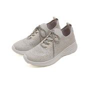 Beige Crystal Lace Up Knitted Sneakers