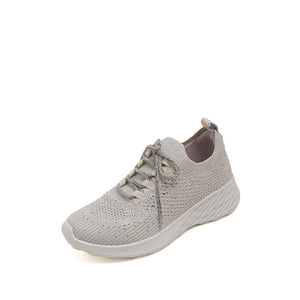 Beige Crystal Lace Up Knitted Sneakers