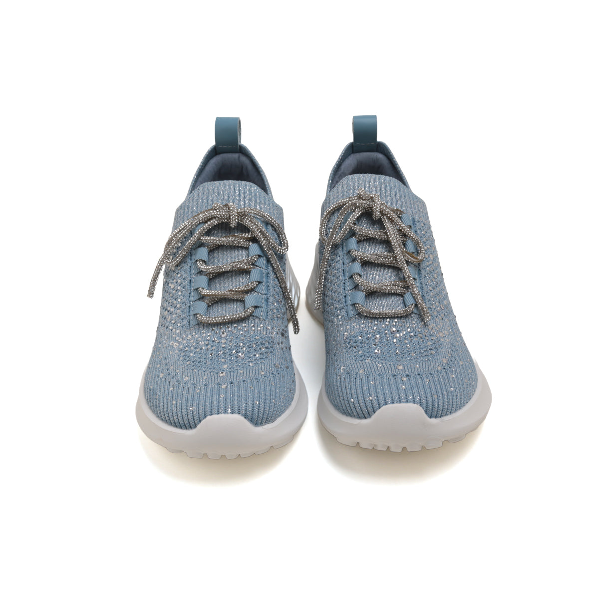 Blue Crystal Lace Up Knitted Sneakers