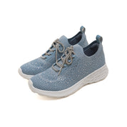 Blue Crystal Lace Up Knitted Sneakers