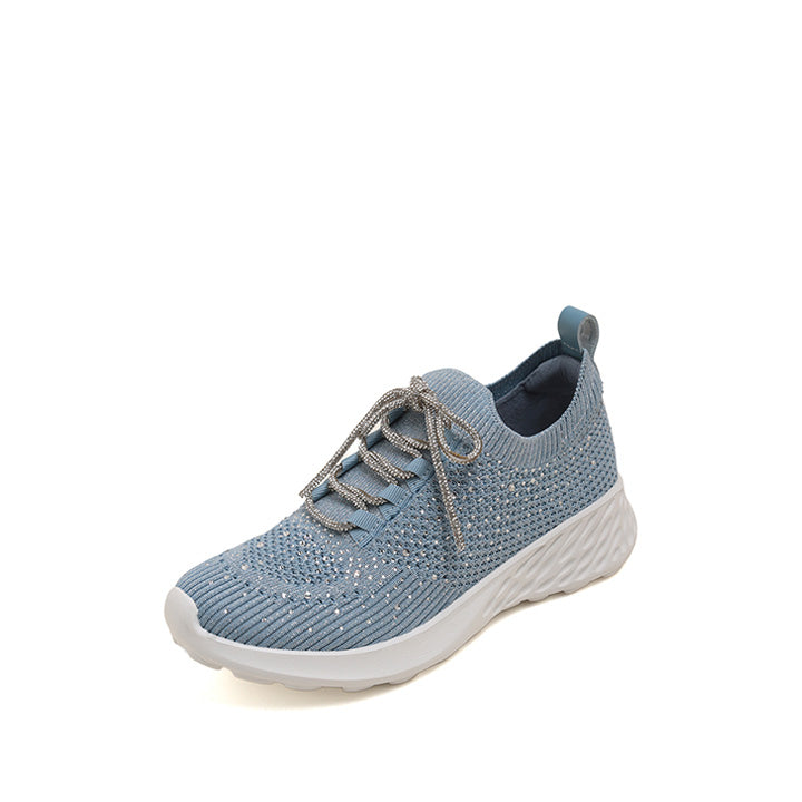 Blue Crystal Lace Up Knitted Sneakers