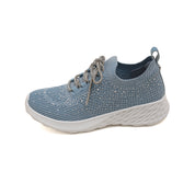 Blue Crystal Lace Up Knitted Sneakers