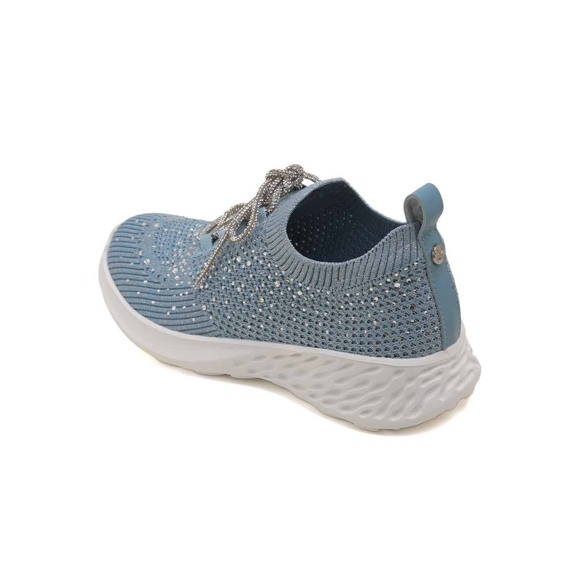 Blue Crystal Lace Up Knitted Sneakers