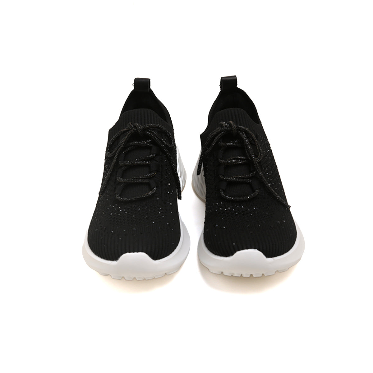 Black Crystal Lace Up Knitted Sneakers