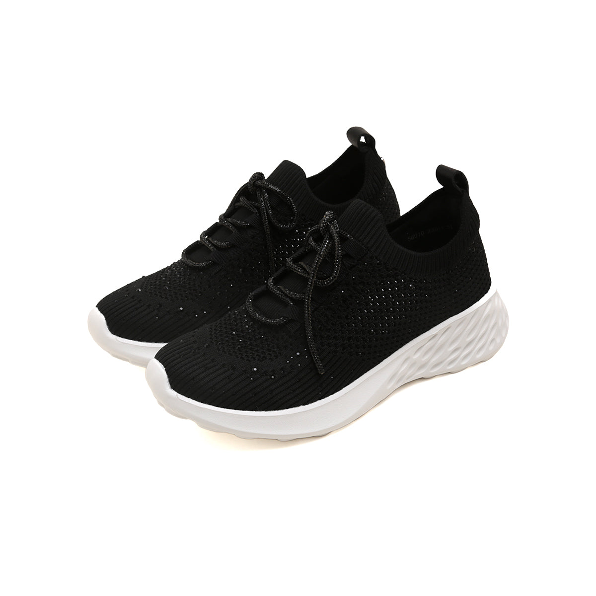 Black Crystal Lace Up Knitted Sneakers
