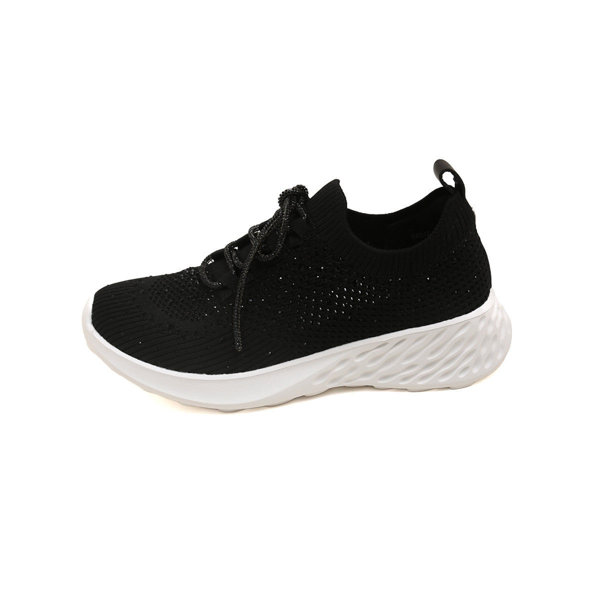 Black Crystal Lace Up Knitted Sneakers