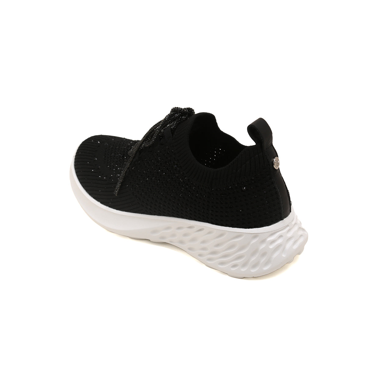Black Crystal Lace Up Knitted Sneakers