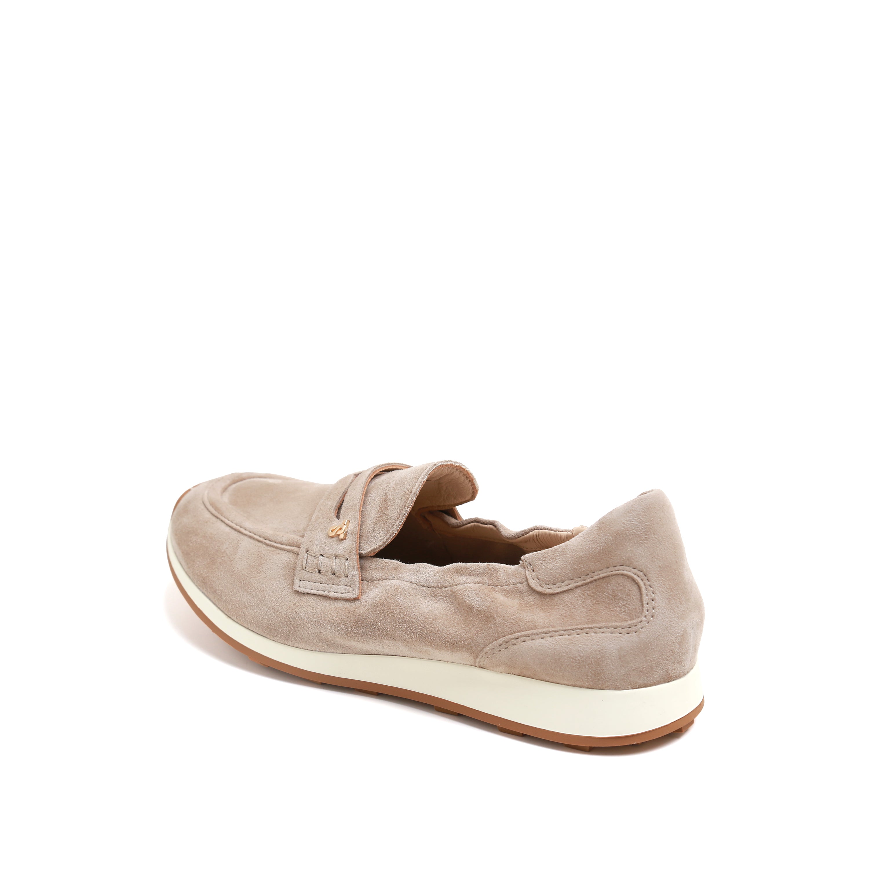 Taupe Suede Penny Loafers with Metal Hardware