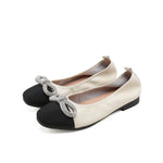 Load image into Gallery viewer, Beige Crystal Bow Leather Ballerina Flats
