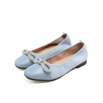 Load image into Gallery viewer, Blue Crystal Bow Suede Ballerina Flats
