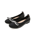 Load image into Gallery viewer, Black Crystal Bow Patent Ballerina Flats
