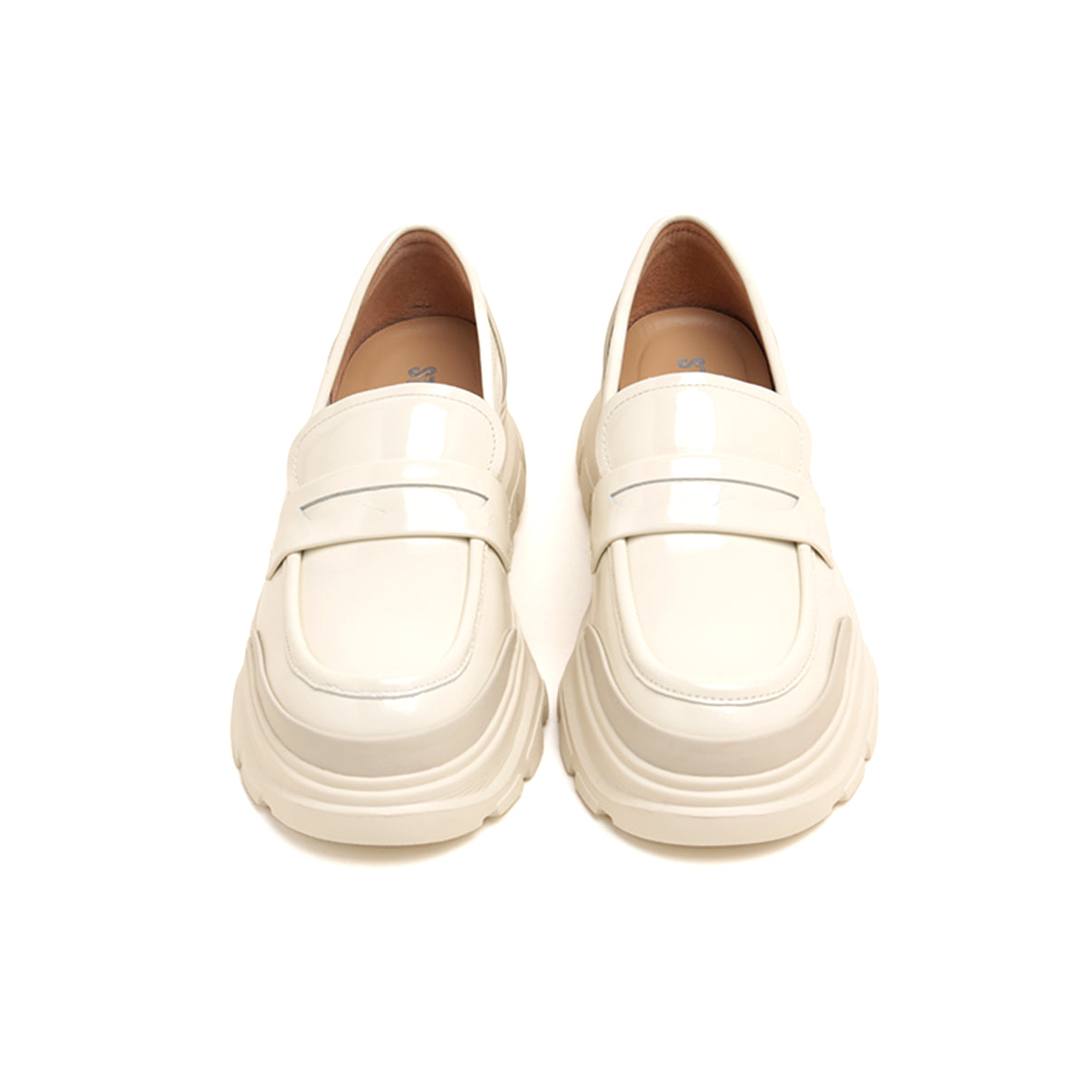 Beige Leather Platform Loafers