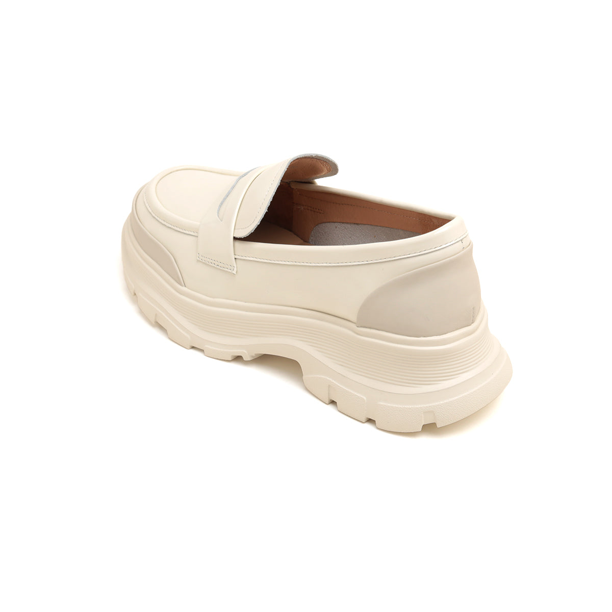 Beige Leather Platform Loafers