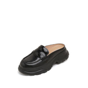 Black Leather Platform Slip On Loafers