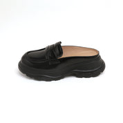 Black Leather Platform Slip On Loafers