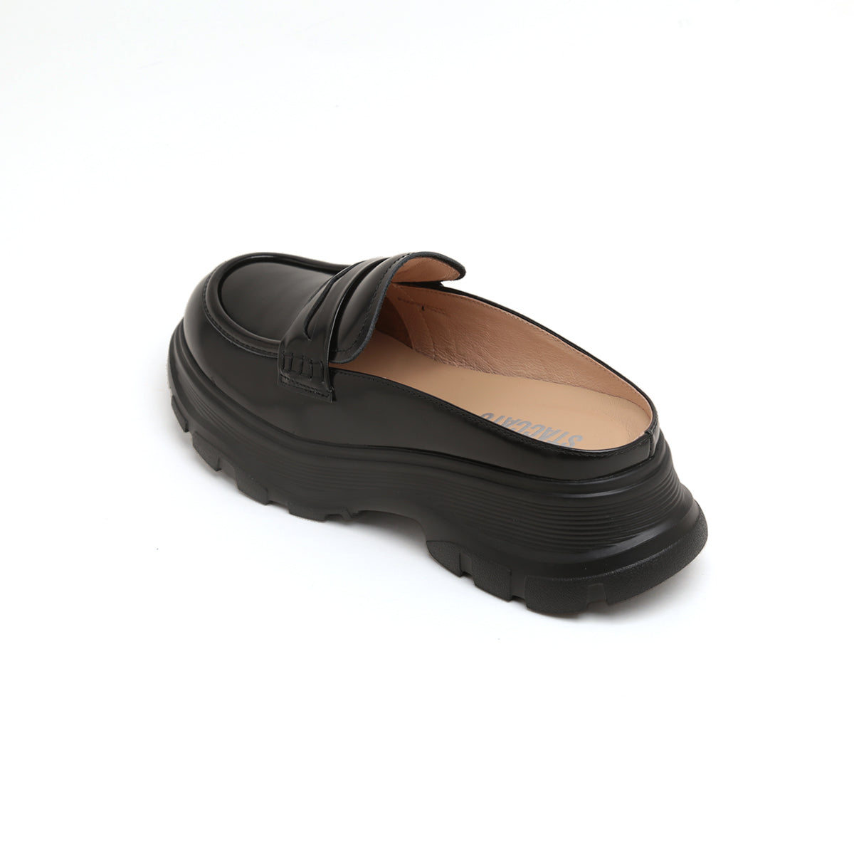 Black Leather Platform Slip On Loafers