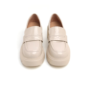 Beige Leather Platform Loafers